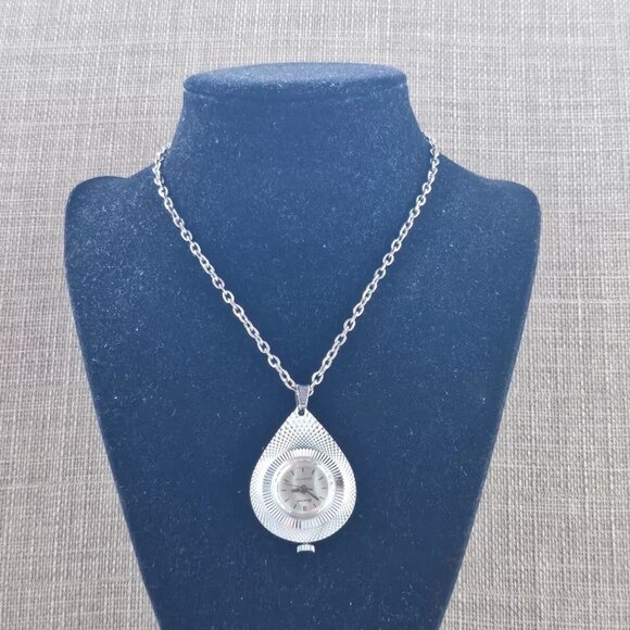 Lucerne Vintage Watch Necklace Silver Tone Hand Winding Shockresist Hand Watch - Picture 1 of 12